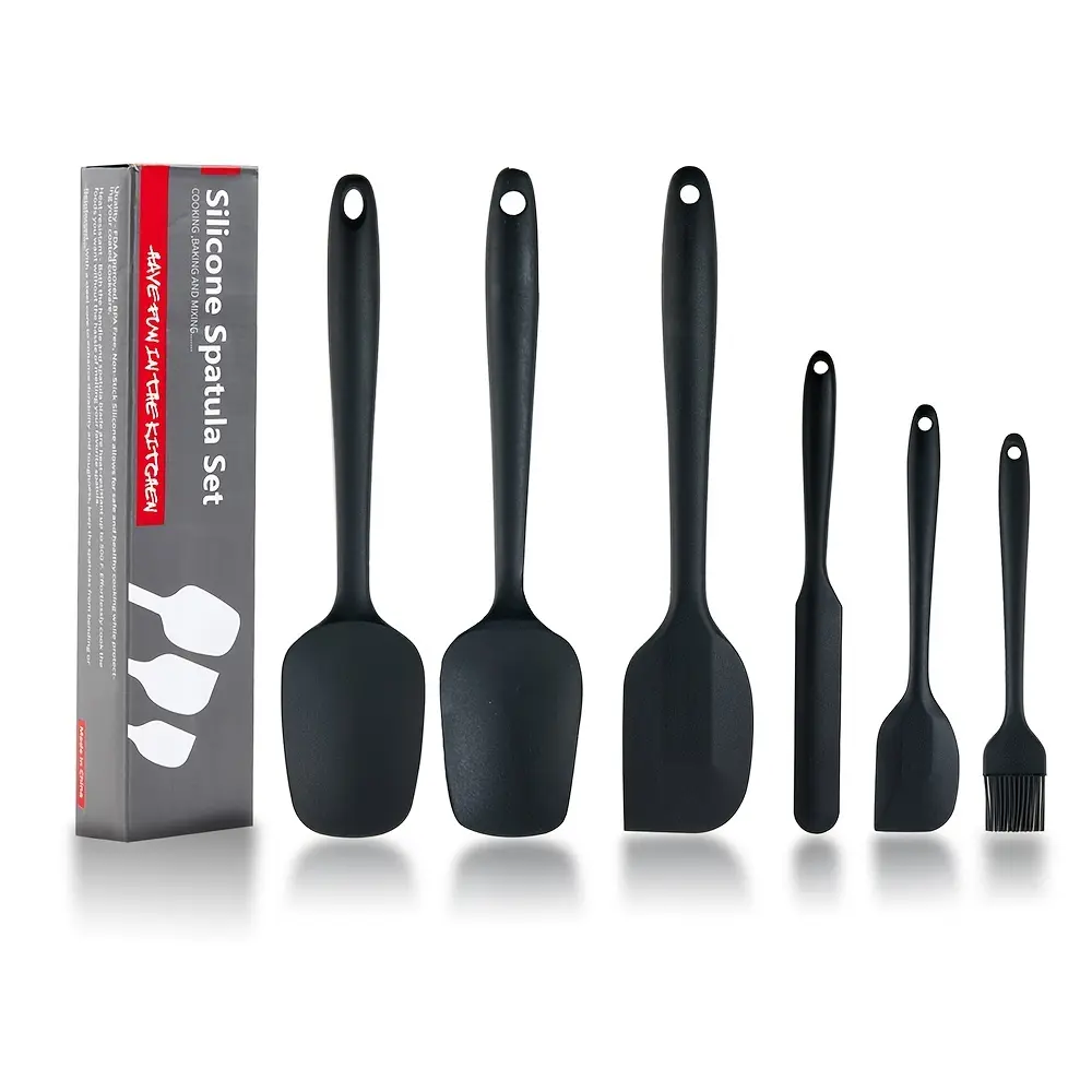 6PCS BPA-Free Reusable Silicone Spatula Set - Heat-Resistant, Non-Stick Conical Head Kitchen Tools for Household Kitchen Cooking, Stirring & Baking, Handy Spoon & Pastry Utensils (Red/Black)