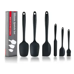 6PCS Silicone Spatula Set Kitchen Utensils for Cooking Baking and Mixing Red/Black Heat Resistant Non Stick Rubber Spatula