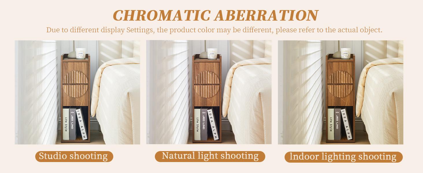 Giratree Slim Mid-Century Modern Nightstand with 2 Drawers, Narrow Fluted Wooden Side Table for Small Spaces, Tall Skinny Bedside Table for Bedroom or Living Room