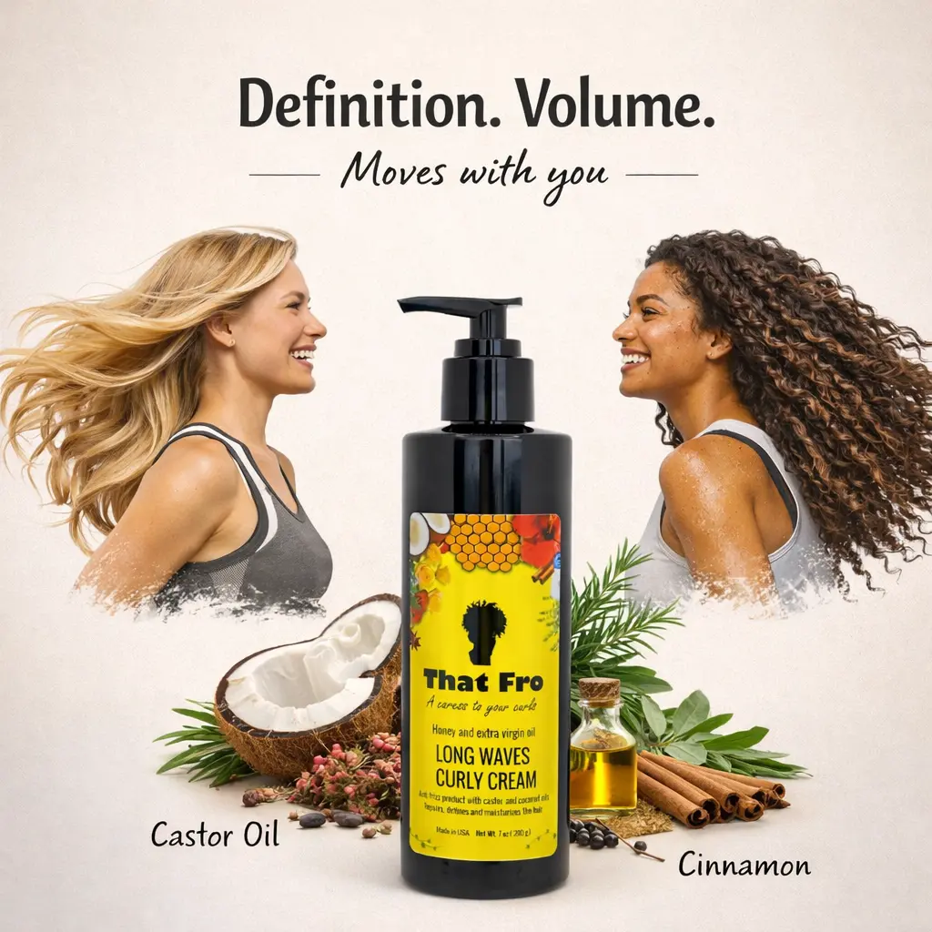 That Fro LONG WAVES CURLY CREAM with Castor Oil & Cinnamon for Definition Volume Moves with You
