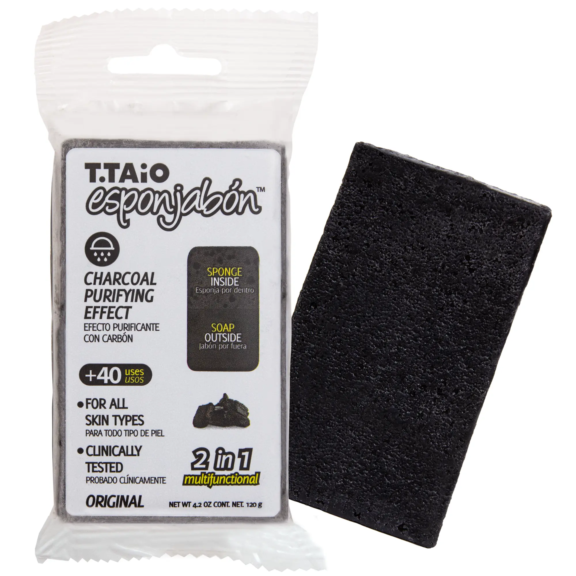 [Mother's Day Special] T.Taio Esponjabon Soap Sponge – 2-in-1 Charcoal Scented Exfoliating Shower Sponge for Smooth Skin Bath Personal body soap Aroma Cleaning Body Back Scrubber, Alcohol-Free
