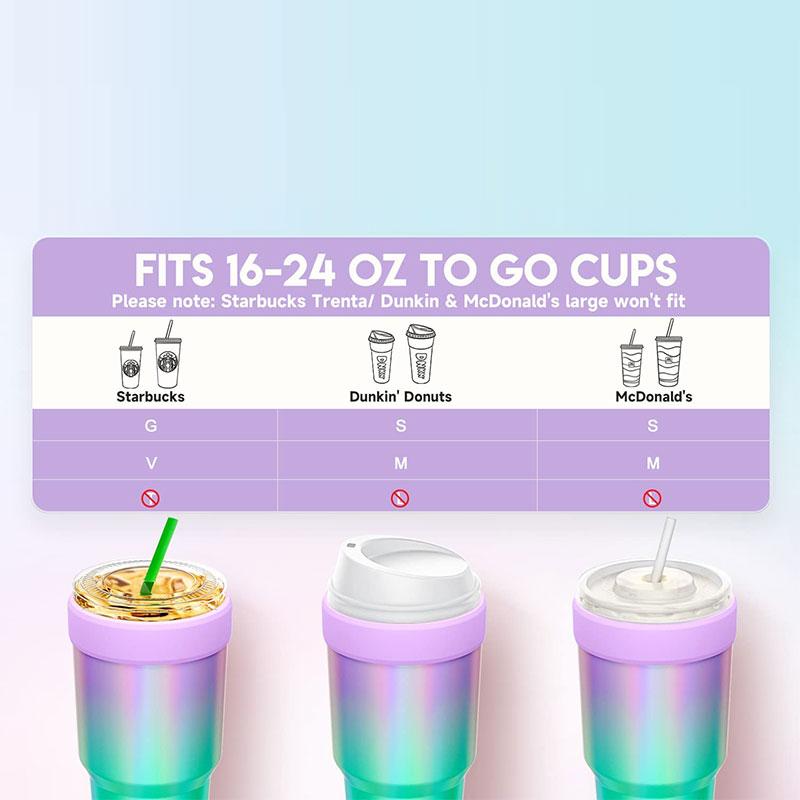 Meoky Double Wall Stainless Steel Iced Coffee Sleeves Reusable Car Cups, One Size Fits All Coffee Sleeves from Starbucks, Dunkin Donuts, McDonalds, One Fits Daily Drinking and Leak Proof