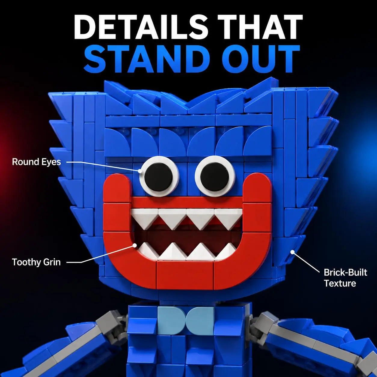 Poppy Playtime Huggy Wuggy Building Block Set, 301-Piece Blue Monster Brick Figure, Poppy Playtime Chapter 1 Horror Game Character Model, DIY Micro Blocks Collectible Display Toy, Gamer Gift for Poppy Playtime Fans, Desktop and Shelf Decor