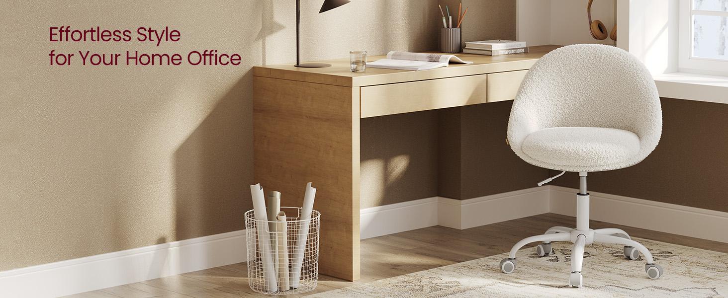 VASAGLE Vanity Chair with Back, Adjustable Swivel Cute Desk Chair with Wheels