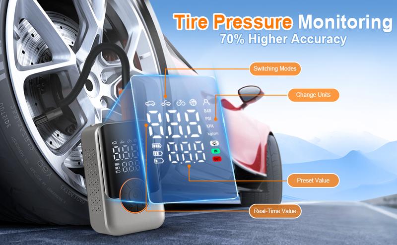 SINGARO Tire Inflator Portable Air Compressor Cordless 150PSI Car Tires Air Pump Mini Electric Bike  Pump With LED Light Digital Display Pumps For Car Motorcycle Bicycle Balls