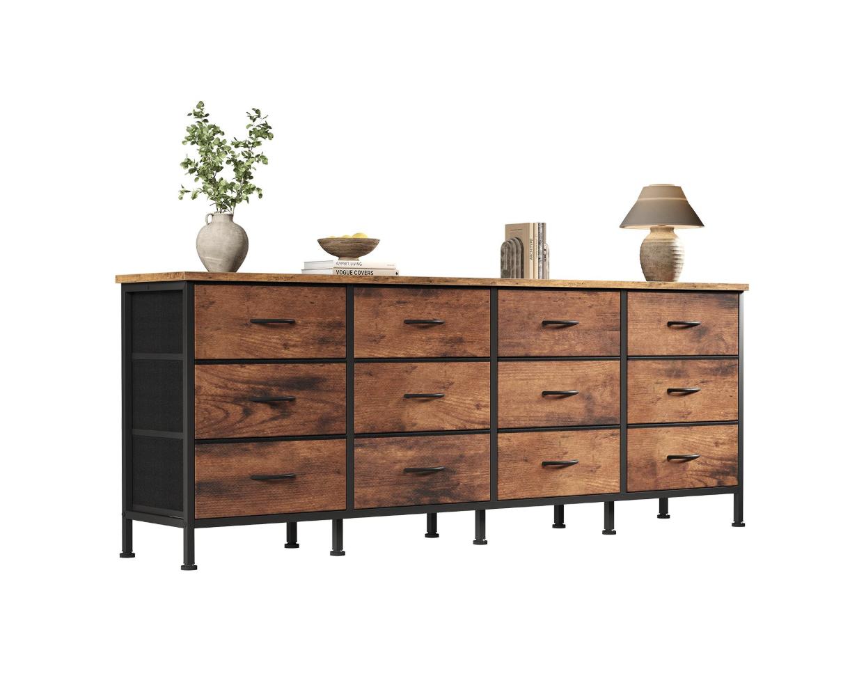 12 Drawer Dresser TV Stand for Bedroom, Wide Storage Chest with Fabric  Drawers, TV Console Table with Metal Frame for Bedroom, Black / White /  Gray / Rust Brown - TikTok Shop