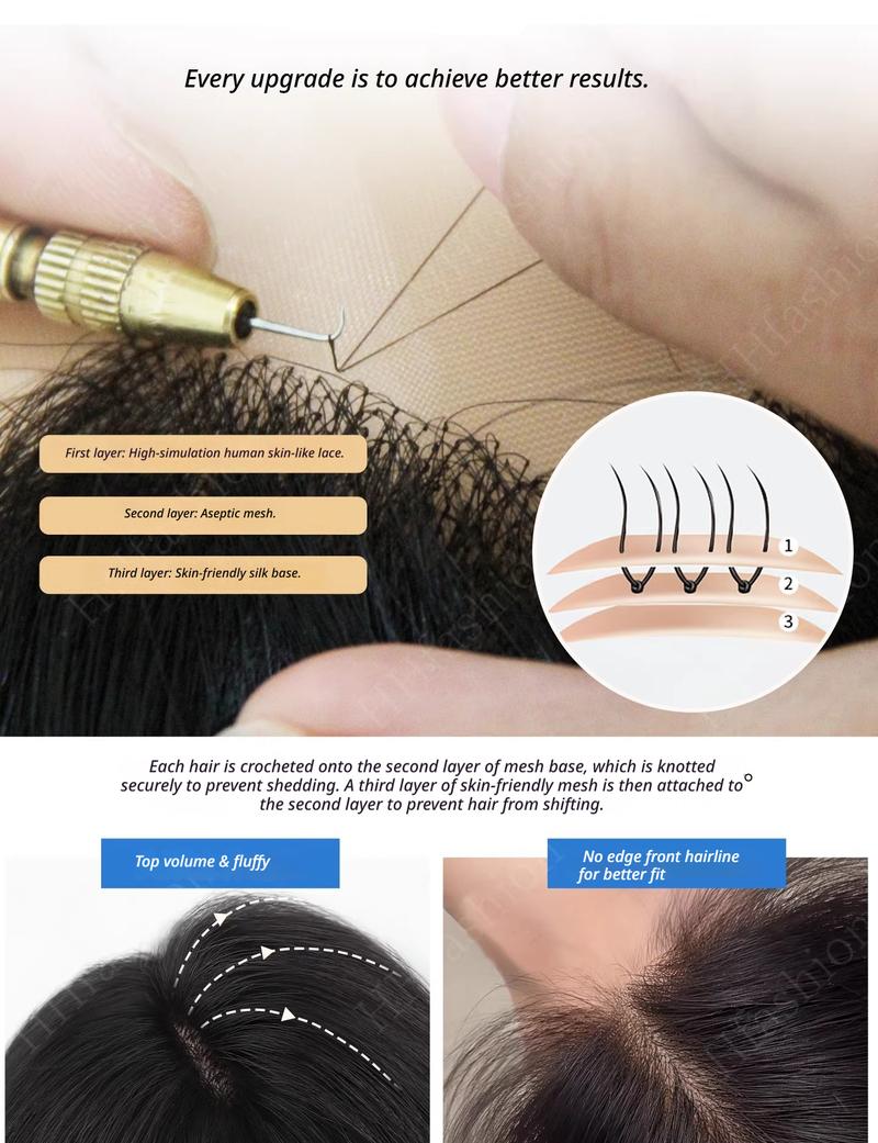 7x11cm V-shaped frontal hairpiece Women's real hair, fully hand-woven, thin bangs.Invisible, seamless, natural, and comfortable.Increase hair volume and cover up thinning hair.Become younger and more stylish.