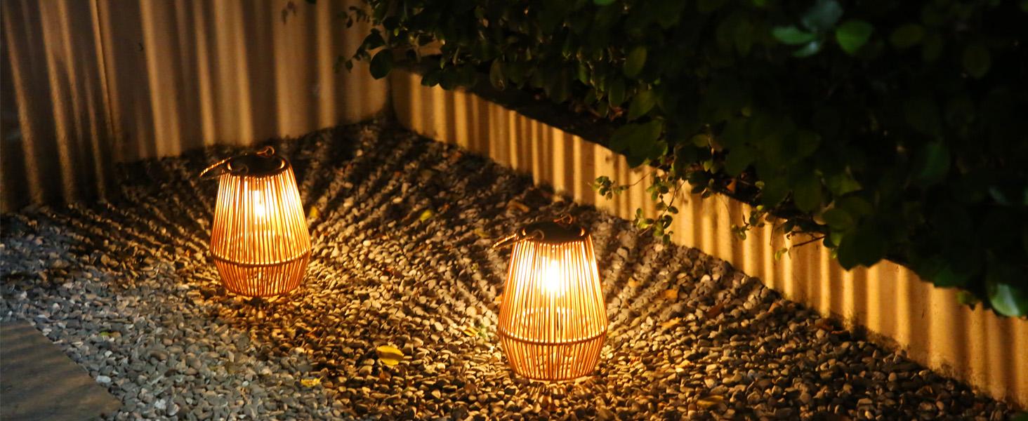 Solar Garden Lights, 2/4Pack Handwoven Rattan Solar Lantern, Special Design Outdoor Solar Garden Lights, Waterproof Solar Lights Suitable for Patio, Yard, Porch, Pathway, Decorative Lighting