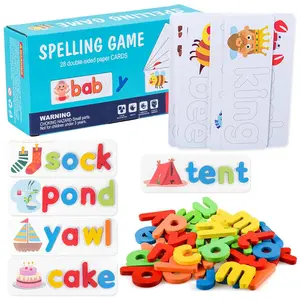 Homeschool Learning Toys,Creative Spelling Game, Wooden Alphabet Flash Cards, Safe Paint, Language Development, Fun Learning