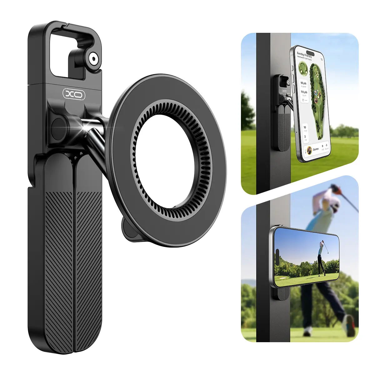 Upgraded Magnetic Golf Cart Phone Holder,360° Rotatable Golf Accessories Metal Foldable Arm for Easy Viewing & Operation, Golf Gifts for Men Dad Him, Golf Cart Accessories for EZGO, Club Car, Yamaha,Pocket-Size Portable Cell Phone Holder for Gym &Travel