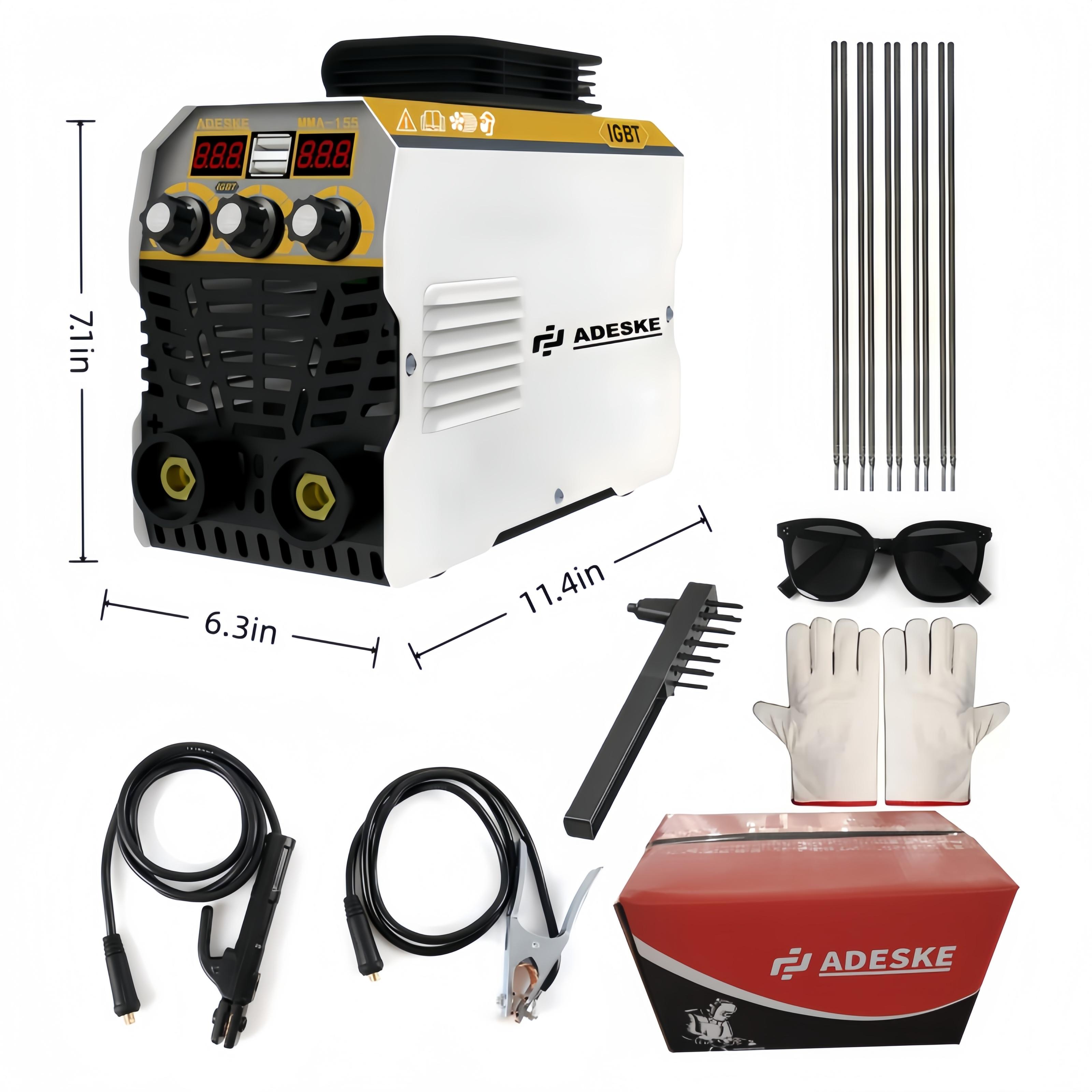 ADESKE MMA-155 Portable Welding Machine – Dual Voltage 110V/220V, 120A Output, Digital Display, Overload Protection, Complete Welding Kit for Home, Auto Repair & Construction ADESKE MMA-155 Portable Welding Machine – Dual Voltage 110V/220V, 120A Output, Digital Display, Overload Protection, Complete Welding Kit for Home, Auto Repair & Construction