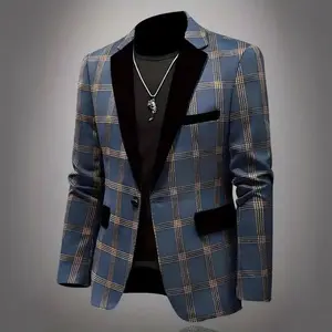 Korean Version Menswear Plaid Top Jacket Large Size Slim Fit Business Casual Baggy Prom Slim Fit Tuxedo Three-Piece Set Long Sleeve Viscose Fabric Below the Ankle OL Style