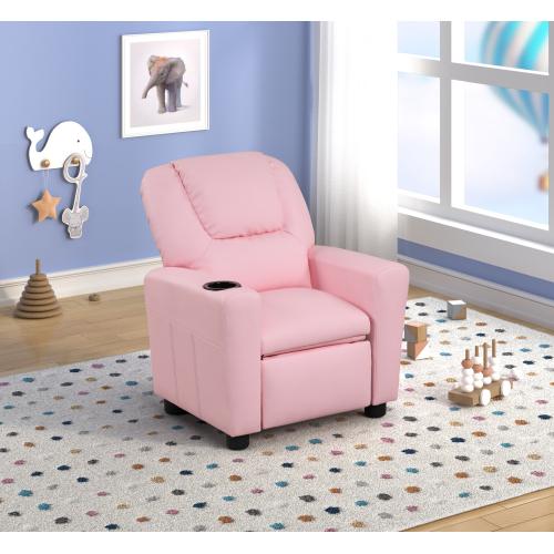 【Bellemave】Marisa 23" Pink PU Leather Kids Recliner Chair with Cupholder