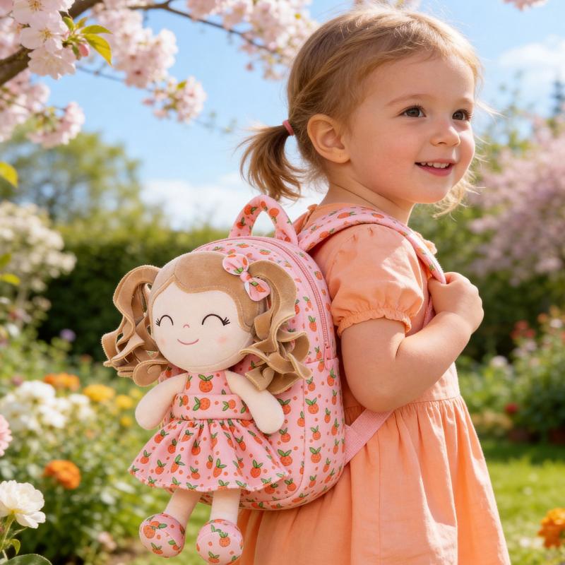Gloveleya Strawberry Fruit Doll Backpack - 9" Soft Plush Toy Bag with Removable Berry Girl, 2-in-1 Toddler Backpack for Ages 2-4, Sweet Birthday & Valentine's Day Gift for Girls
