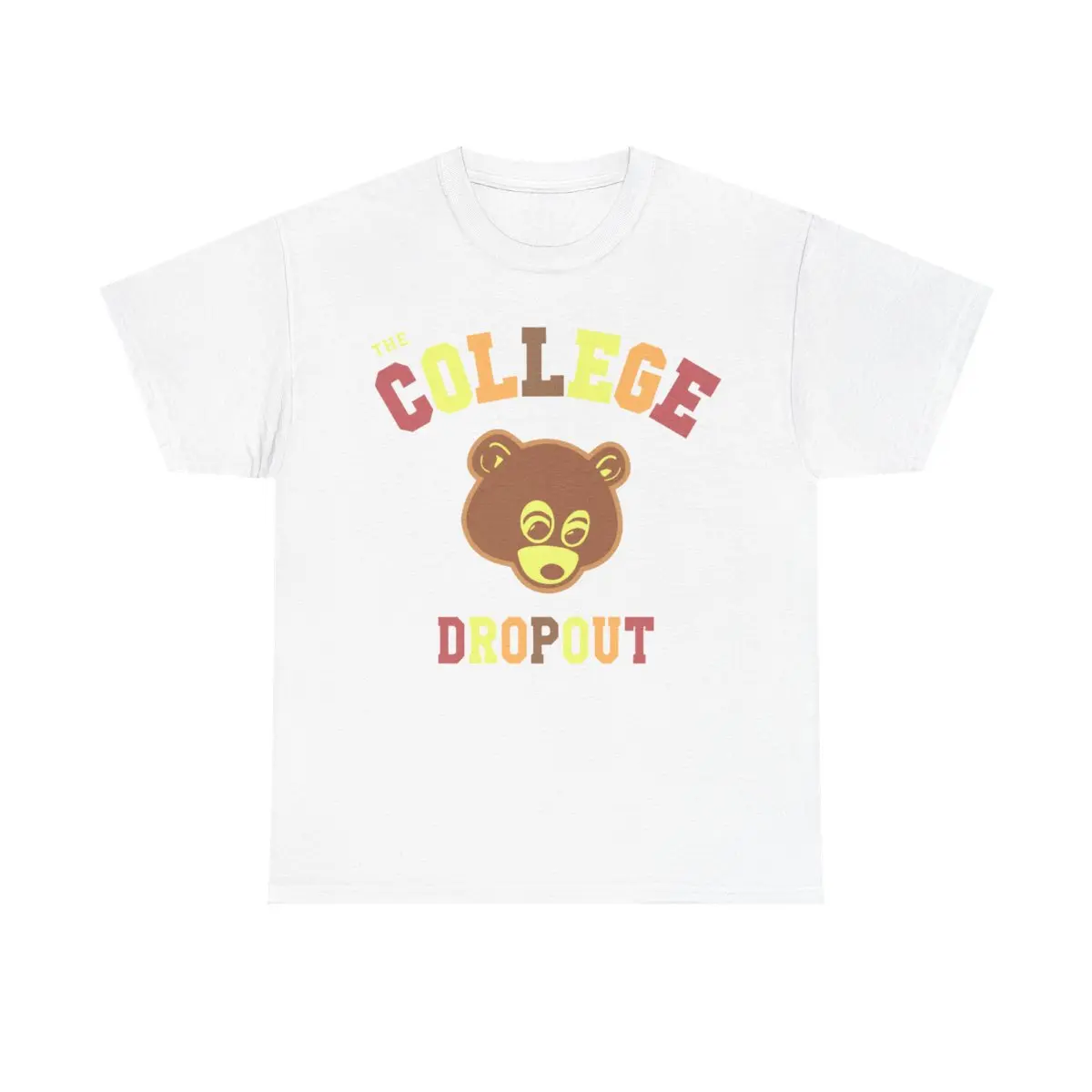 Women's 'College Dropout' Digital Print Graphic Tshirt - Vintage Streetwear Spandex-Cotton Blend, Classic Crew Neck Short Sleeve Slimming Cut Top for Layering (Jacket, Jeans), Casual Athletic Outfit
