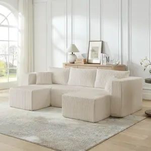Compact modular sectional,Compressed Corduroy Sofa with Modern Minimalist Style, Ultra-Comfy Compression Modular Sofa with Space-Saving Efficient Design-Beige