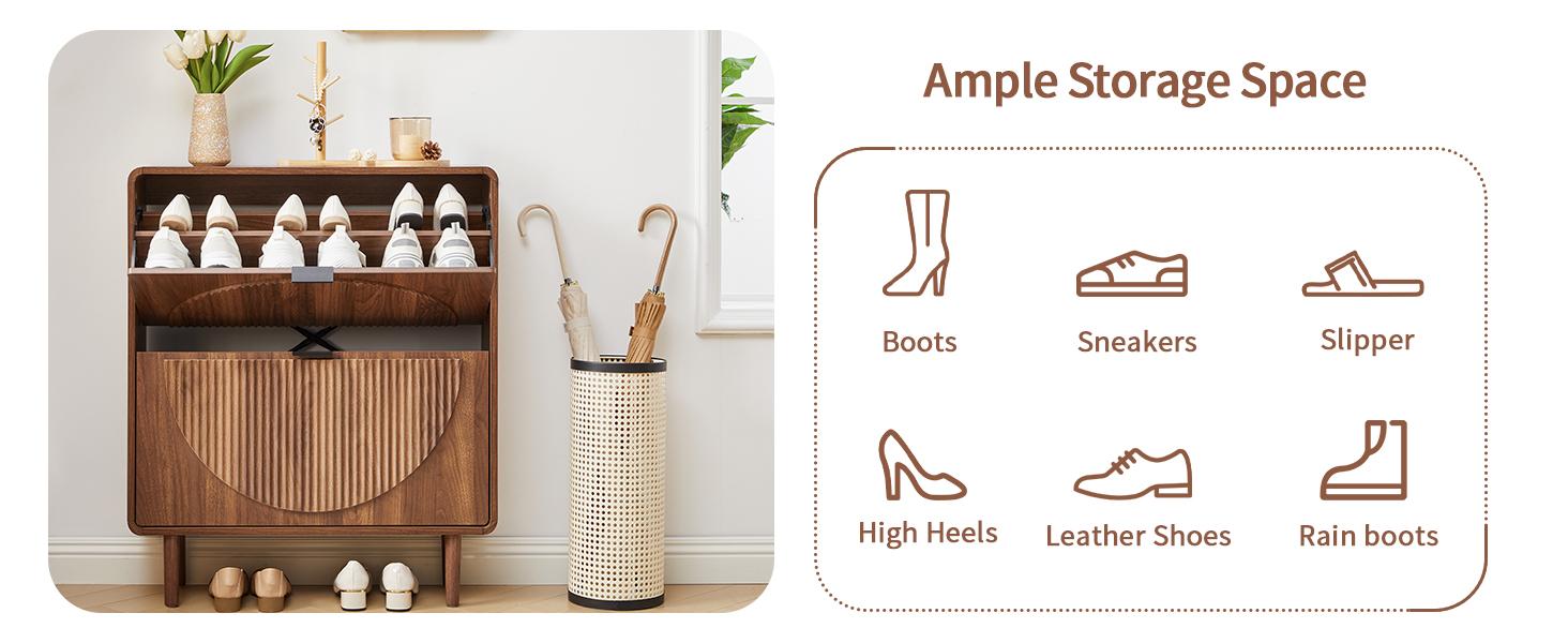 Giratree Modern Wooden Shoe Cabinet for Entryway, Slim 2-Tier Flip Drawers with Hidden Storage, Freestanding Narrow Shoe Organizer, Elegant Half-Moon Fluted Design, Perfect for Hallway or Small Apartments Giratree Modern Wooden Shoe Cabinet for Entryway, Slim 2-Tier Flip Drawers with Hidden Storage, Freestanding Narrow Shoe Organizer, Elegant Half-Moon Fluted Design, Perfect for Hallway or Small Apartments