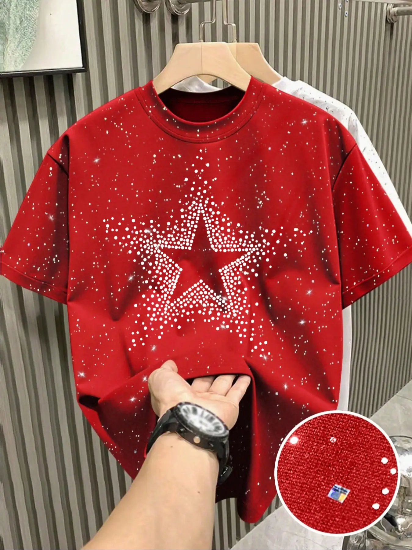 New Men's Casual Streetwear Short Sleeve Round Neck T-Shirt Top, Menswear Fashlon Starry Sky Reflective Design, Sparkling Like a Starry Sky, Essential Item for Men's Outdoor Activities, Multiple colors to choose from, Apparel T Shirt