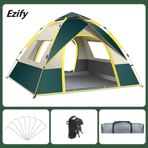 Ezify Automatic Family Camping Tent, 2–3 / 3–4 Person, Dual Doors & Windows for Cool Summer Airflow, Waterproof Windproof, Easy Setup Lightweight Tent for Outdoor Camping & Travel, Camping Essentials