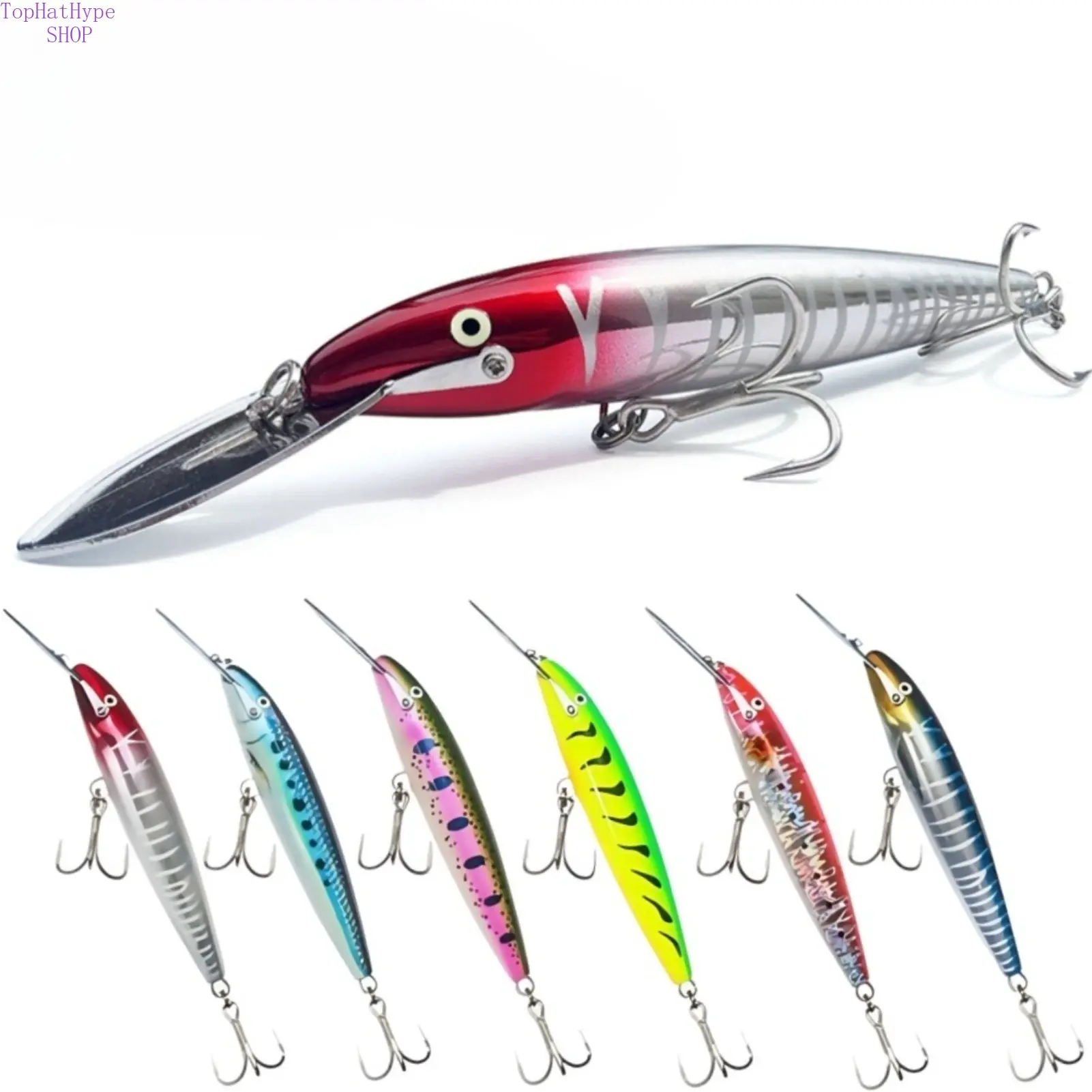 Saltwater Fishing Lures, 42.5g Deep Diving Trolling Minnow, Long Casting Hard Bait with a Long Metal Lip and Treble Hooks for Offshore Big Game Fishing, Offshore Fishing