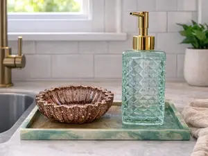Green & Bronze Kitchen Sink Organizer Set Soap Dispenser Tray Countertop Decor