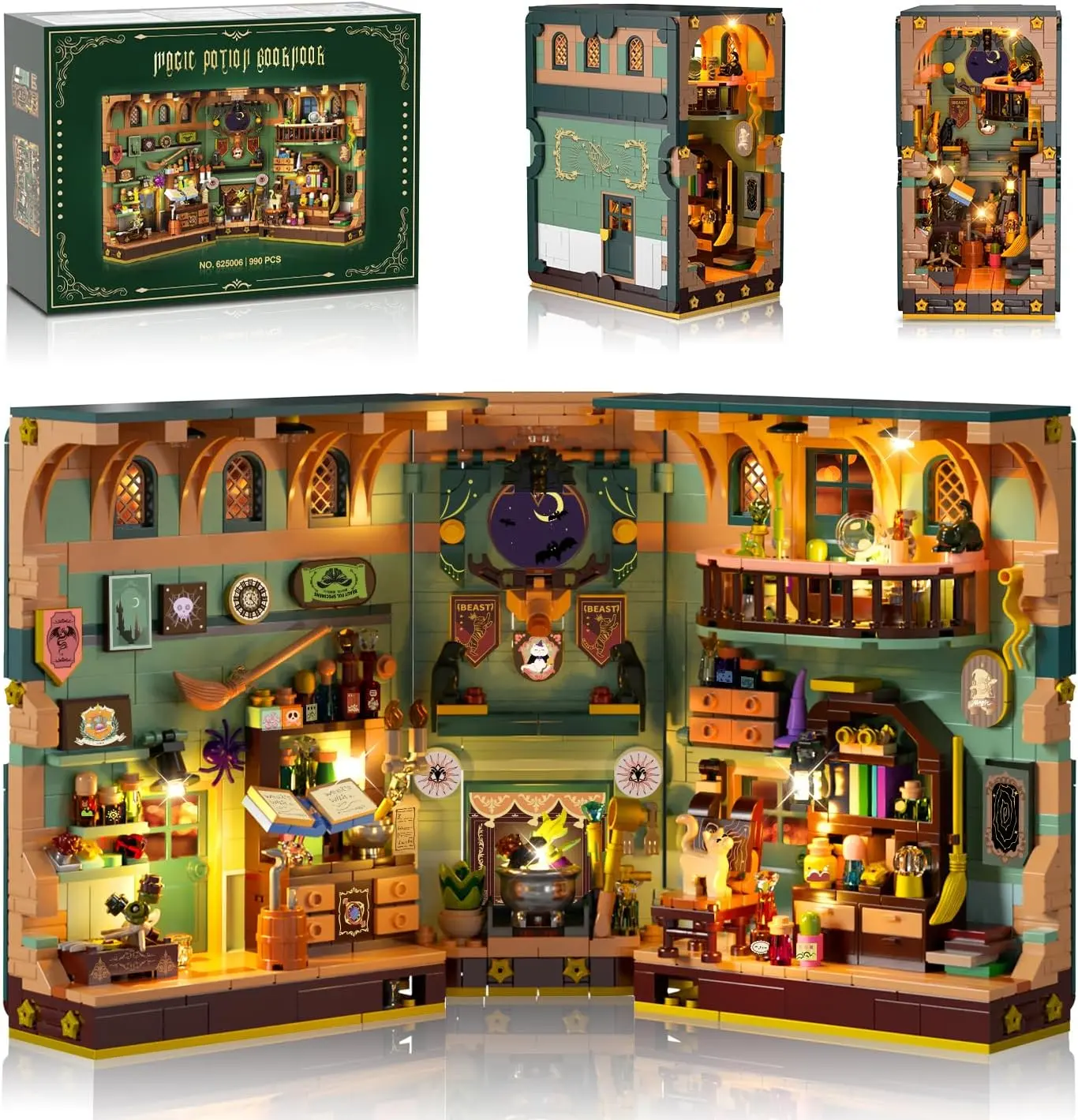 INSOON Magic Potion Booknook Creative Building Blocks Set with Light, DIY Building Kit Bookend, 990 PCS Miniature House Model for Home Decor Bookshelf, DIY Kits for Adults Kids Age 8+ Magical Tools