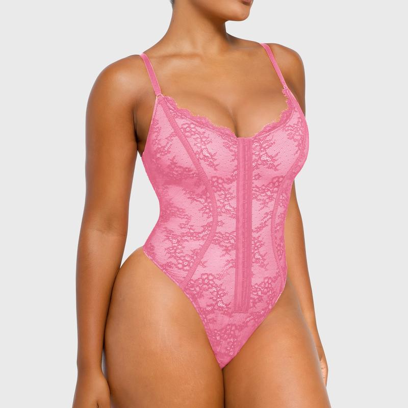 Shapellx Lace Glamour Thong Hourglass Bodysuit Tummy bridle Front Button Design Tops Comfort Shapewear for Women Sleeveless Skinny Slim Womenswear