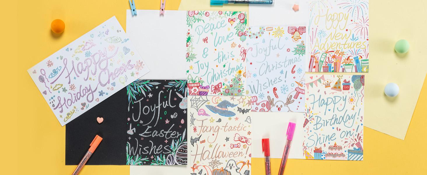 Ohuhu Stocking Stuffers for Teen Girl: 18 Outline Markers - Shimmer Glitter Metallic Double Line Drawing Pens for Adults Beginners Fun Crafts Art Supplies Gifts for Greeting Cards Glass Rock Plastic