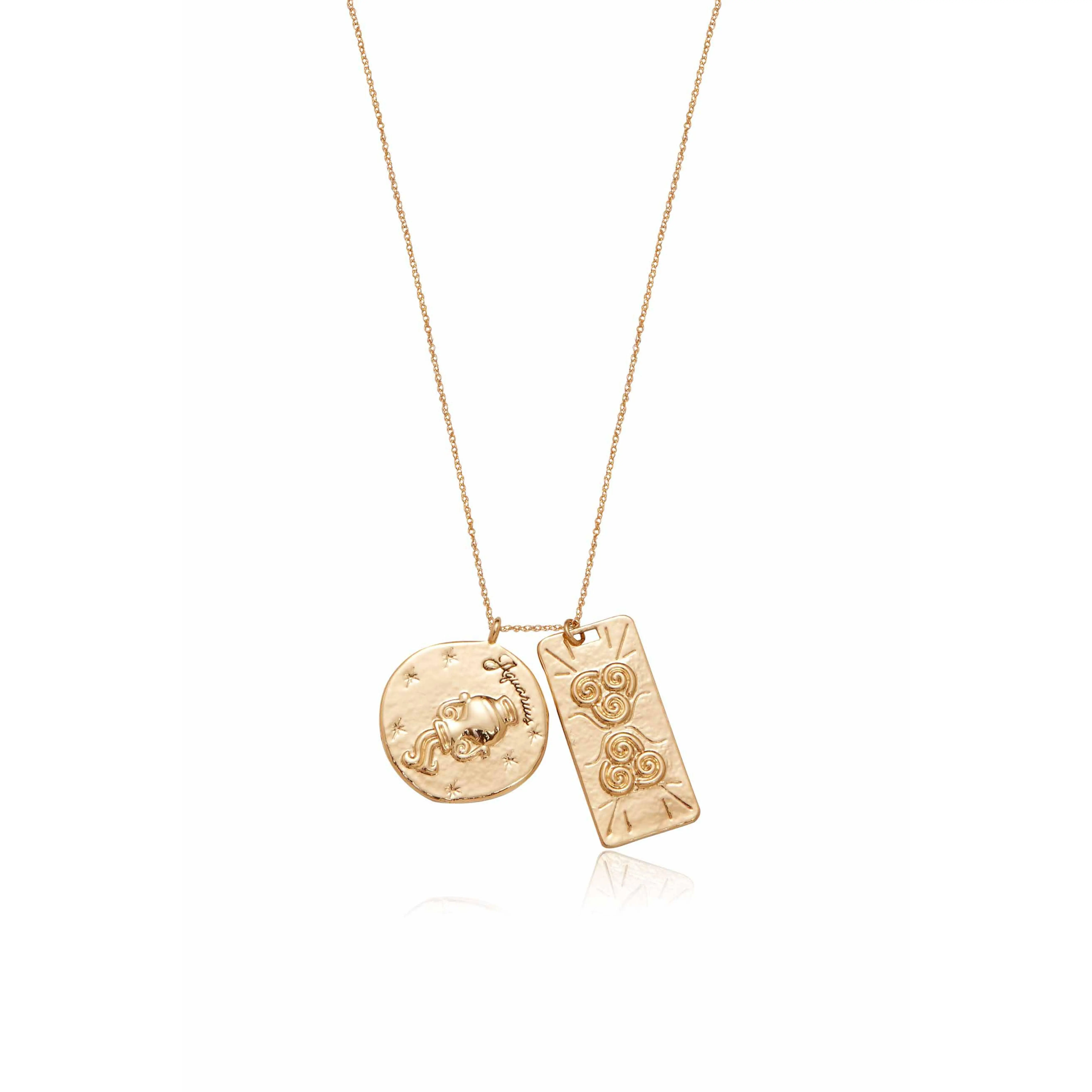 Zodiac Double Medallion Necklace – 18K Gold Plated Astrology Pendant Necklace for Women, Adjustable 30” + 5” Extender, Celestial Birth Sign Jewelry Gift