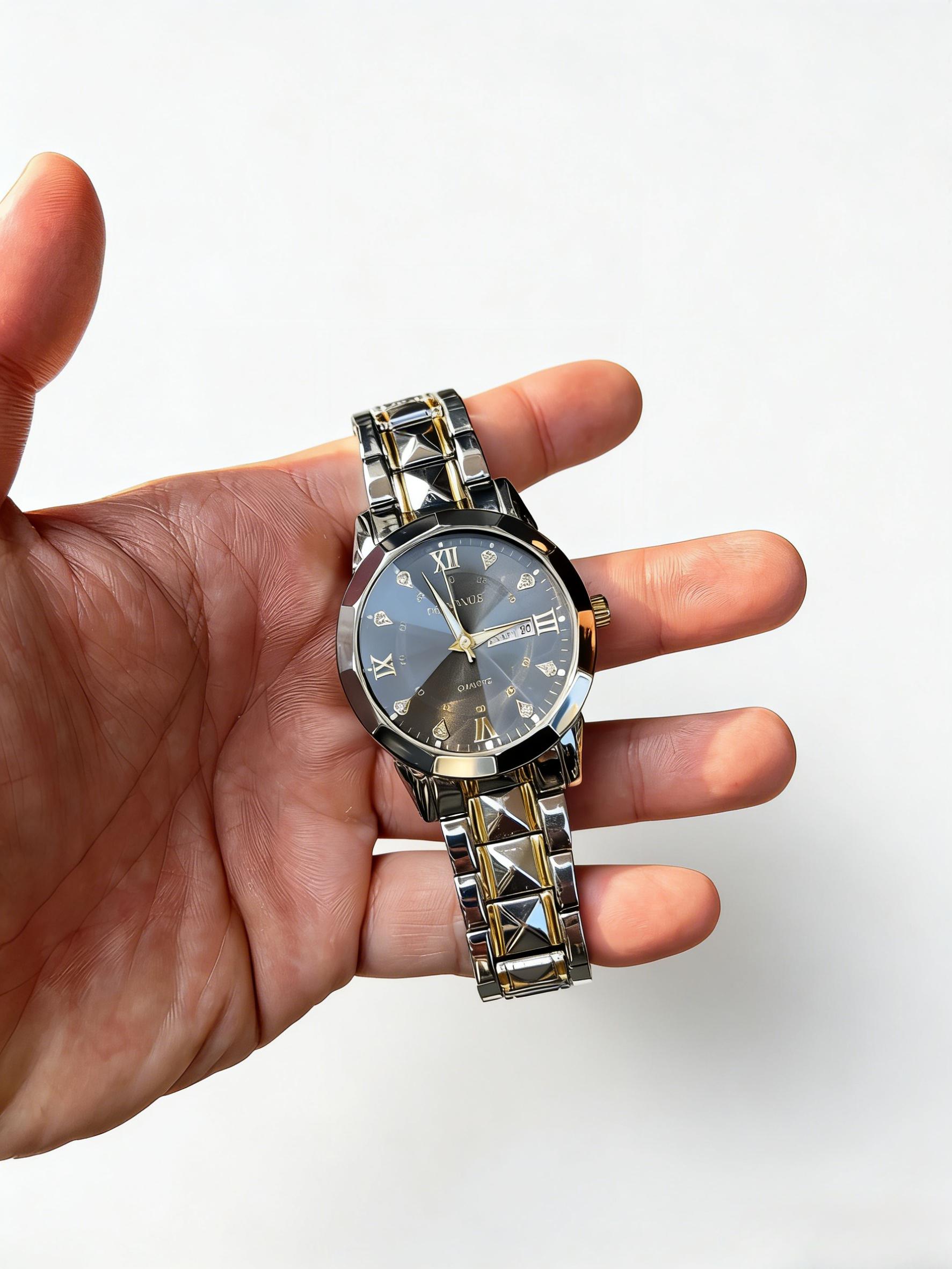 Men's Luminous Business Simple Quartz Watch - Stainless Steel Band, Gold Accents, Blue Dial with Date & Day Indicator Men's Luminous Business Simple Quartz Watch - Stainless Steel Band, Gold Accents, Blue Dial with Date & Day Indicator