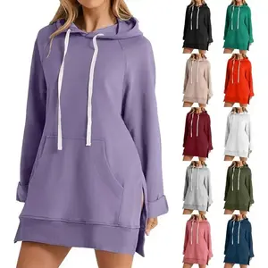The Warmy Oversized Hoodie,Casual Oversized Hoodie Dress For Women Pullover Long Sweatshirt Split Hem With Pockets