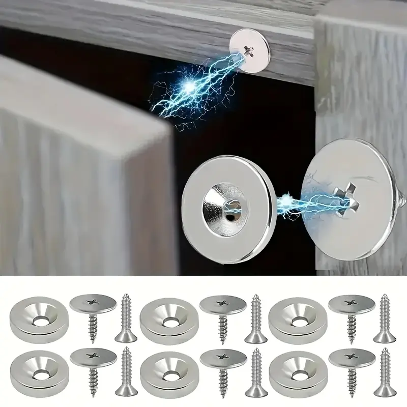 6-Piece 18/12 Invisible Magnetic Close Metal Latches with Hidden Handle for Cabinet Surfaces, Kitchen Glass Doors, 6-Piece Set