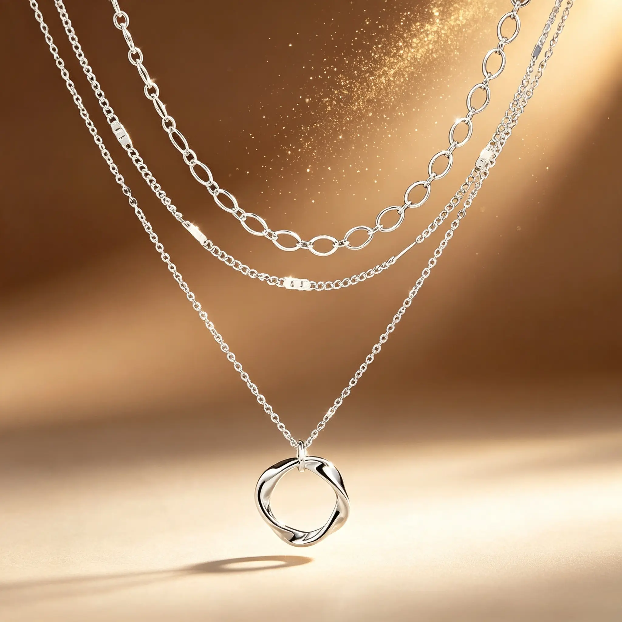 925 Sterling Silver Layered Stacking Necklace, Cute Circular Pendant Unisex Timeless Jewelry, Ideal for Party, Daily Wear Holiday Gift
