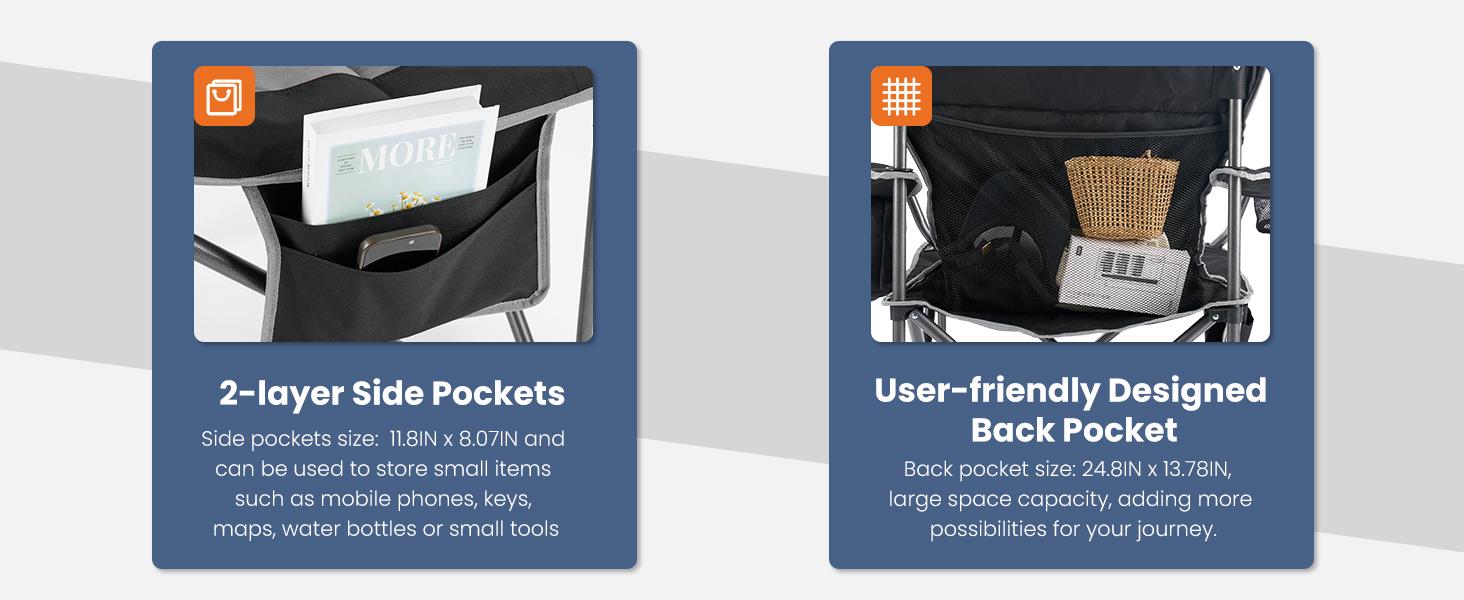 Folding Camping Chairs, Outdoor Collapsible Padded Chairs with Cup Holder Cooler Bag, Heavy Duty Portable Camping Chair for Garden Beach Fishing Sports