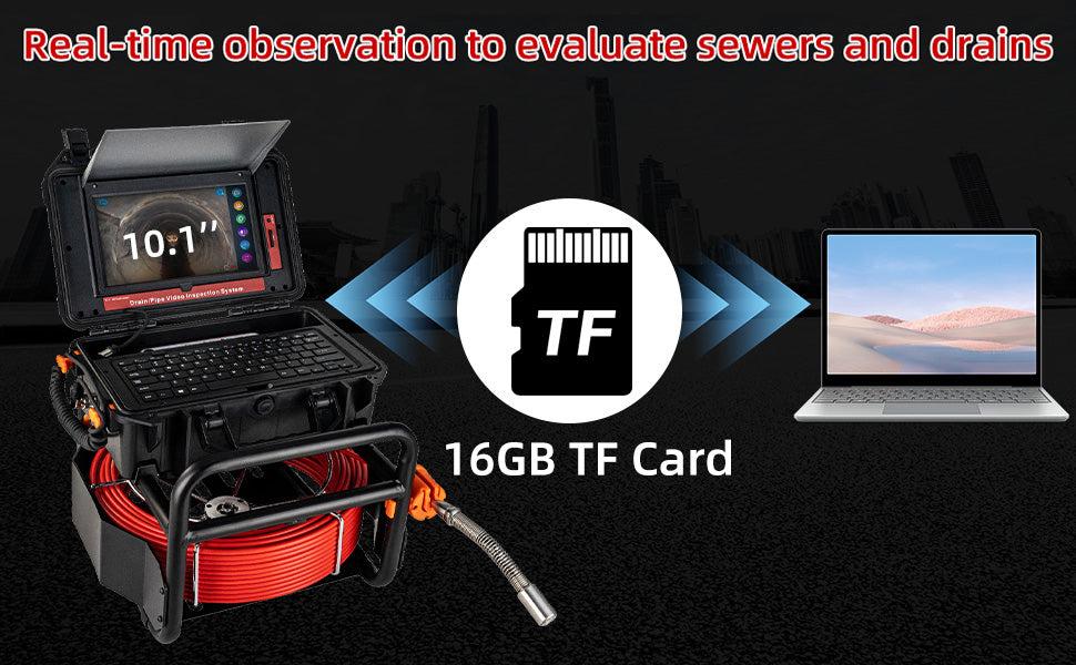 【GARVEE】Sewer Camera with Locator, 300ft Sewer Inspection Camera with 512Hz Transmitter and Receiver, IP68 Camera w/12 Adjustable LEDs and DVR, 10.1'' Drain Pipe Cameras with DVR 16GB