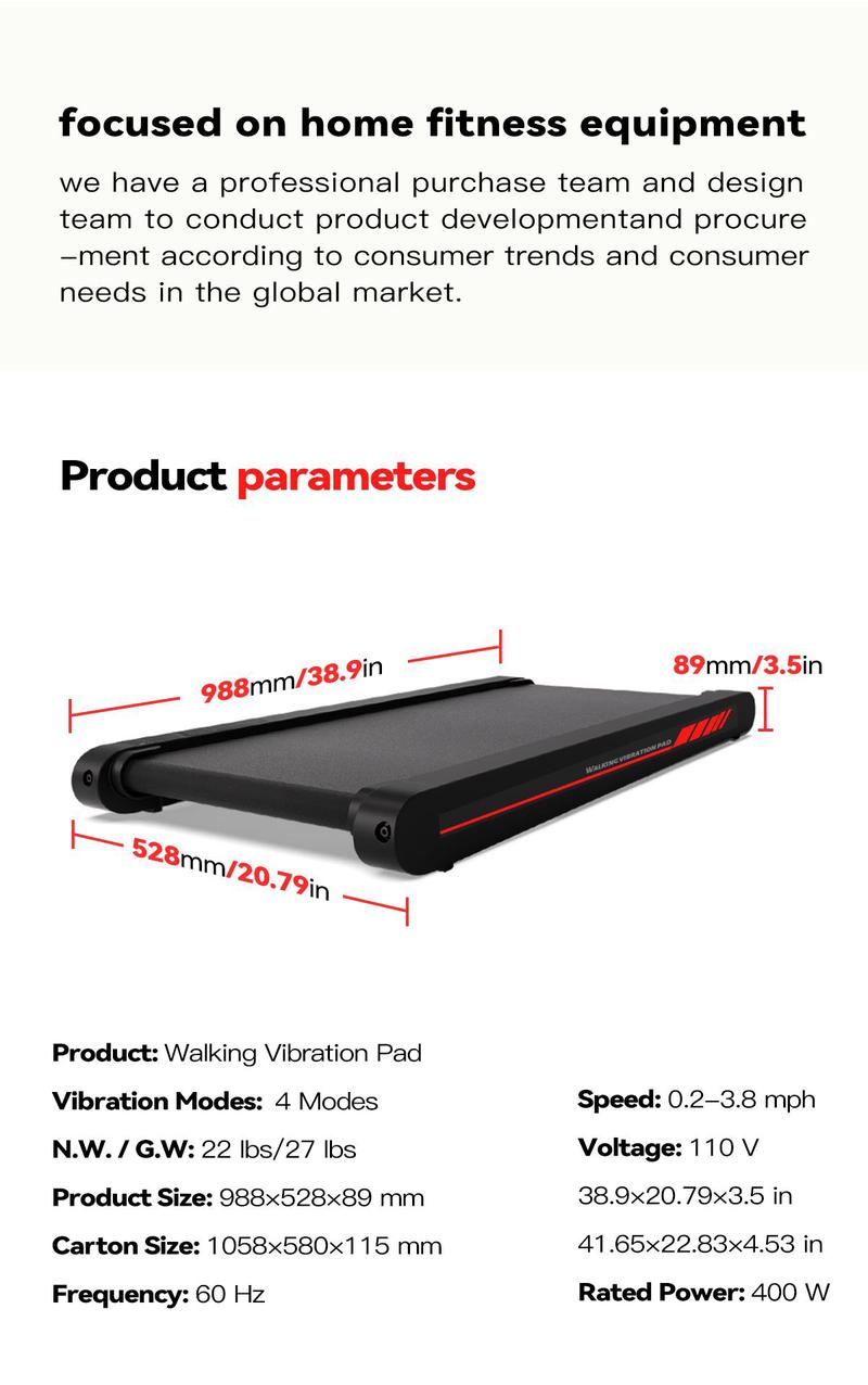 Walking Vibration Pad,Vibrating Plate, Remote Control & APP, Lightweight Under Desk Treadmills For Home & Office,Servo Motor Technology, 3 in 1 Portable Walking Pad Treadmill, 350 Lbs Capacity,4 Fat-Burning Modes, 3.8 Mph, 22 Lbs