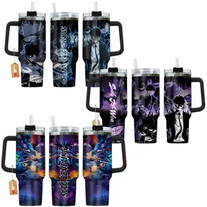 Sung Jinwoo Solo Leveling Anime Manga 40oz Tumbler Stainless Steel with Straw, Lid and Handle - Double Wall Insulated Flasks – Perfect Gift for Fans
