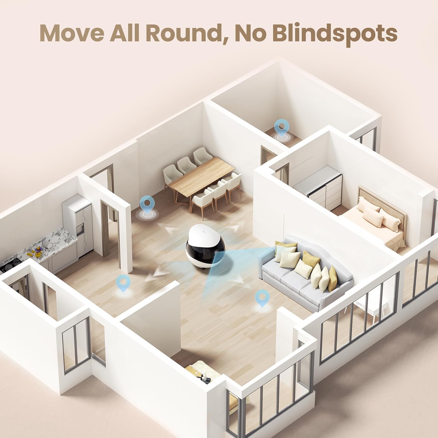 Enabot EBO Air 2 Indoor Security Camera Robot 2K Pet Camera Movable Home Robot with Custom Emoticon Auto-Recharge 2-Way Talk Night Vision 32GB Memory Card Robin Pink - Monitoring