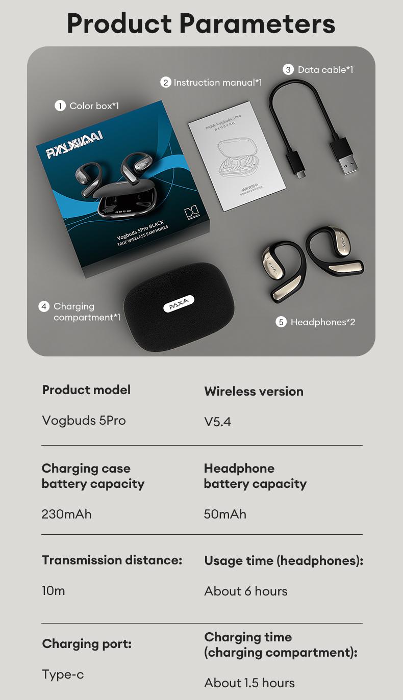 PAXA Vogbuds 5 Pro Bible Prayer OWS Smart Voice Assistant Headset, App-Based Prayer & Scripture Audio,Dynamic Stereo Sound Earbuds with ENC Call Noise Canceling Mic, Digital Battery Display