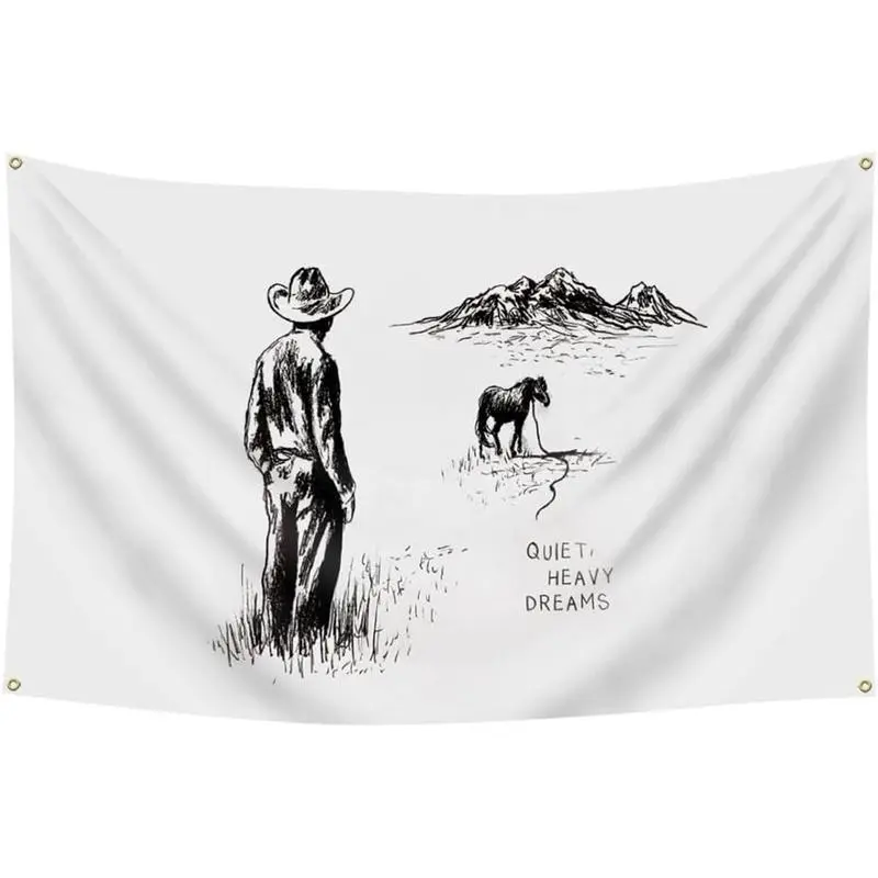 Quiet Heavy Dreams Album Cover Tapestry Wall Mural - 3x5ft Home Decor, Bedroom Decor, Durable Polyester Resists Daily Wear, Thicker Durable, Machine Washable, 4 Brass Grommets, Synthetic Weatherproof Wall Hanging for College Dorm