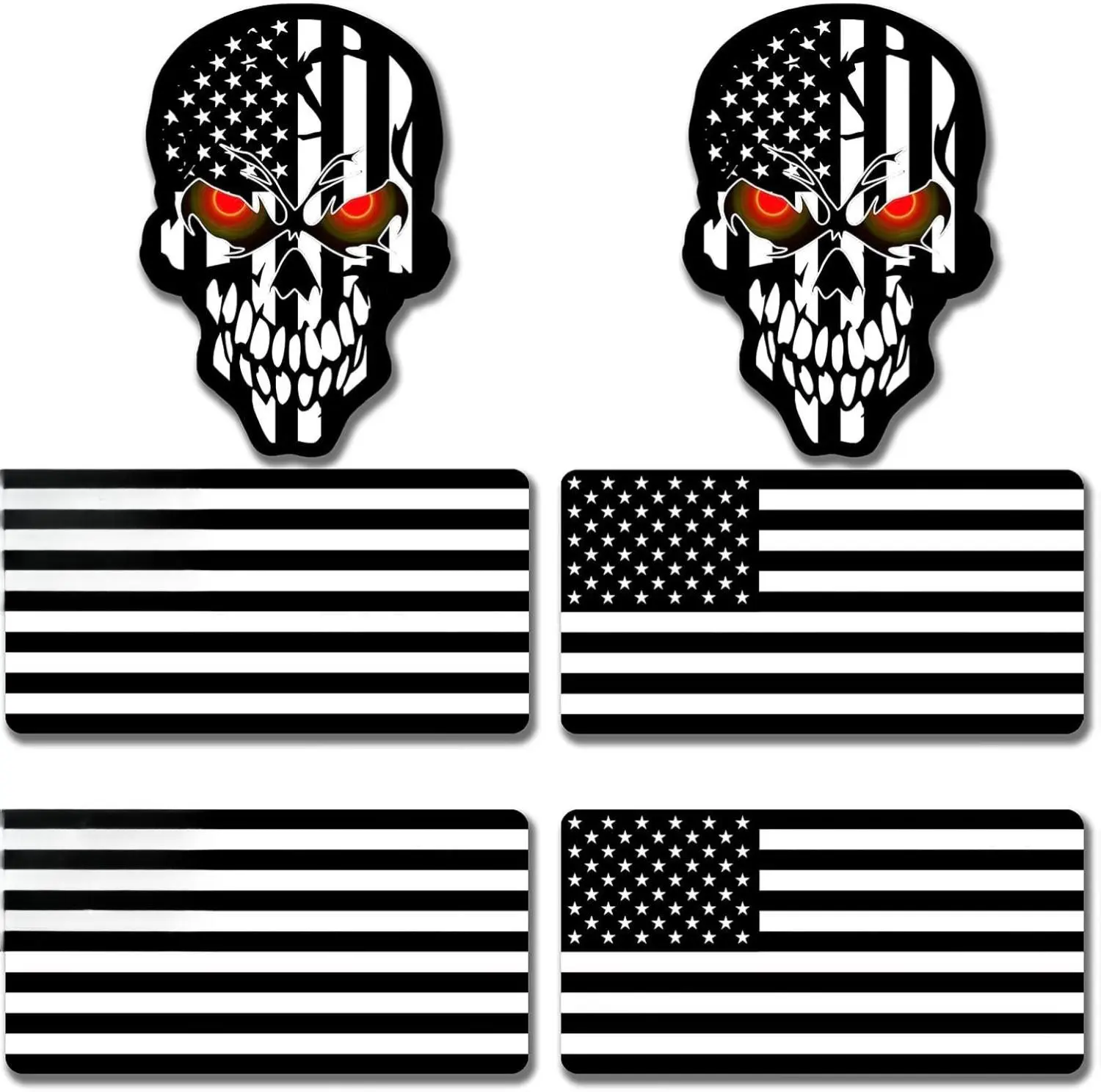 6pcs Reflective Black American Flag Hard Hat Stickers, Black Ops Decals for Tactical Gear, Patriotic USA Skull Flags Toolbox Helmet Labels Patriotic Old Glory