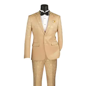 PoshPunto Collection: Beige Tone-on-Tone Paisley Slim Fit Suit
