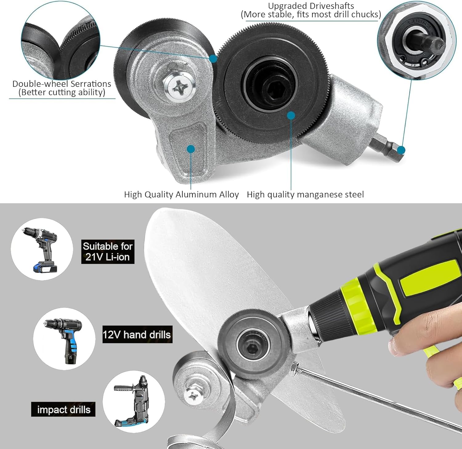 VAYWET Upgraded Sheet Metal Cutter Drill Attachment, For 12V Machine Electric Adapter (exclude) Shears Nibbler Drill Cutter Tools Portable Shearing Drill Bit Metal DIY Precision Fast for Cutting Thin Iron Thin White Sheet Steel Tile Aluminum Copper plate VAYWET Upgraded Sheet Metal Cutter Drill Attachment, For 12V Machine Electric Adapter (exclude) Shears Nibbler Drill Cutter Tools Portable Shearing Drill Bit Metal DIY Precision Fast for Cutting Thin Iron Thin White Sheet Steel Tile Aluminum Copper plate