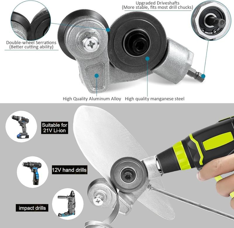 VAYWET Upgraded Sheet Metal Cutter Drill Attachment, For 12V Machine Electric Adapter (exclude) Shears Nibbler Drill Cutter Tools Portable Shearing Drill Bit Metal DIY Precision Fast for Cutting Thin Iron Thin White Sheet Steel Tile Aluminum Copper plate