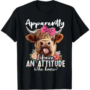 Apparently I Have An Attitude Who Knew Sarcasm Highland Cow T-Shirt