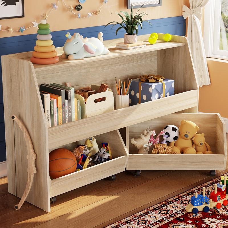 3-Tier Rolling Toy Storage Cabinet for Kids - Multiple Versatile Storage for Toys, Pet Items, and Snacks with Wheels, Modern White Design