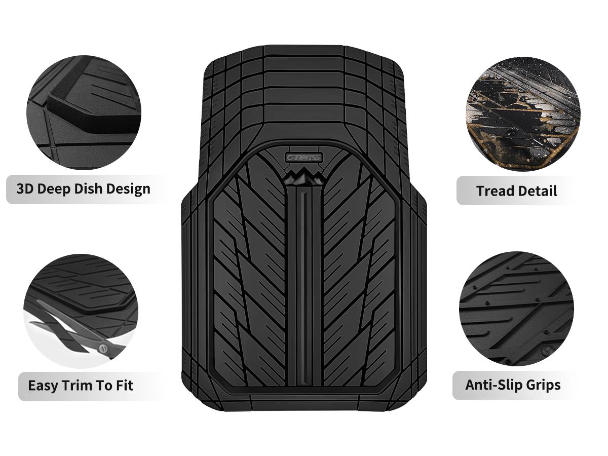 CAR PASS Durable Rubber Car Floor Mats, Deep Waterproof Car Mats All Weather, Universal Trim-to Fit Automotive Floor Mats for Car SUV Truck Van, Durable Floor Liners Solid