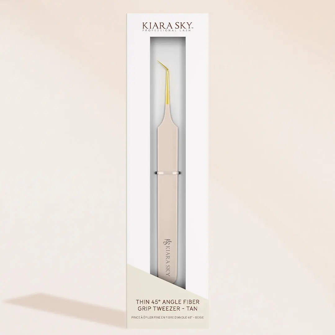 Thin 45° Angle Fiber Grip Tweezer - Tan