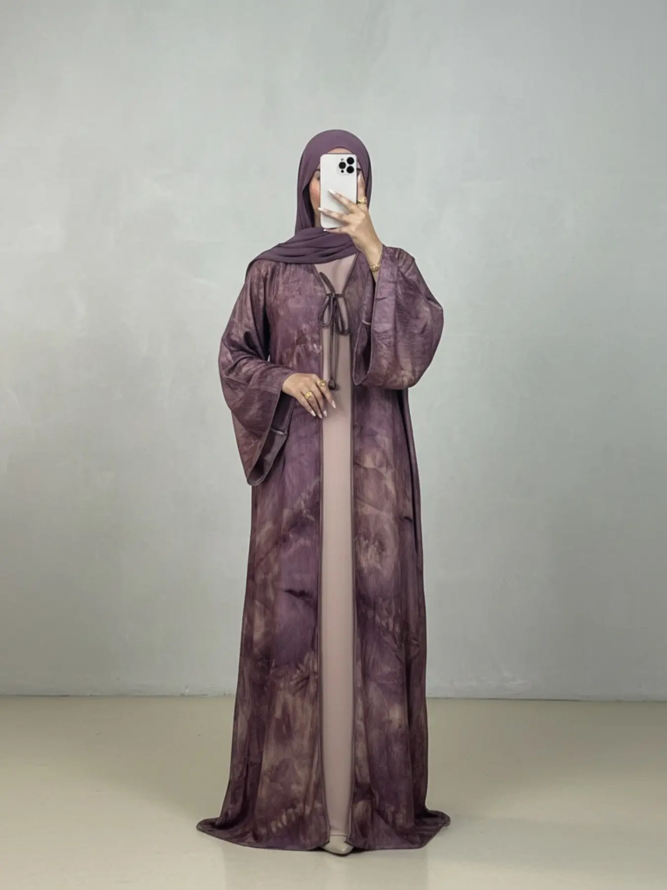 New Muslim Women's Luxury Textured Tie-Dye Long Cardigan Casual Modesty Abaya, Loose Fit Elegant Islamic Dress, Middle Eastern Cool Atmosphere, Daily Wear, Muslim Dresses