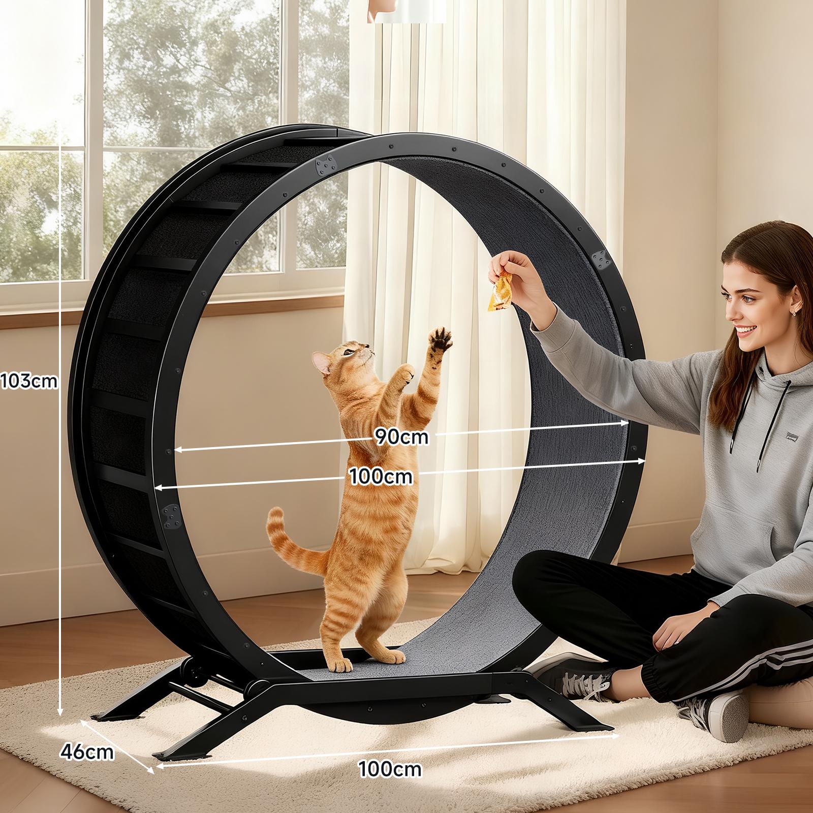 Burn cat energy! COMHOMA Ultra-Quiet Metal Cat Wheel | Sturdy Steel Frame Cat Exercise Wheel with Non-Slip Surface & Safety Lock, Extra-Wide Indoor Cat Treadmill for Weight Loss, Enrichment & All Cat Sizes